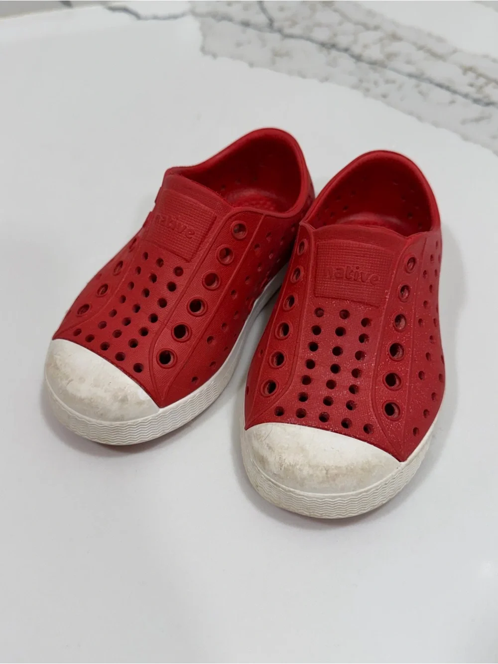 Native Kids Slip-On Water Shoes in Red with White Toe